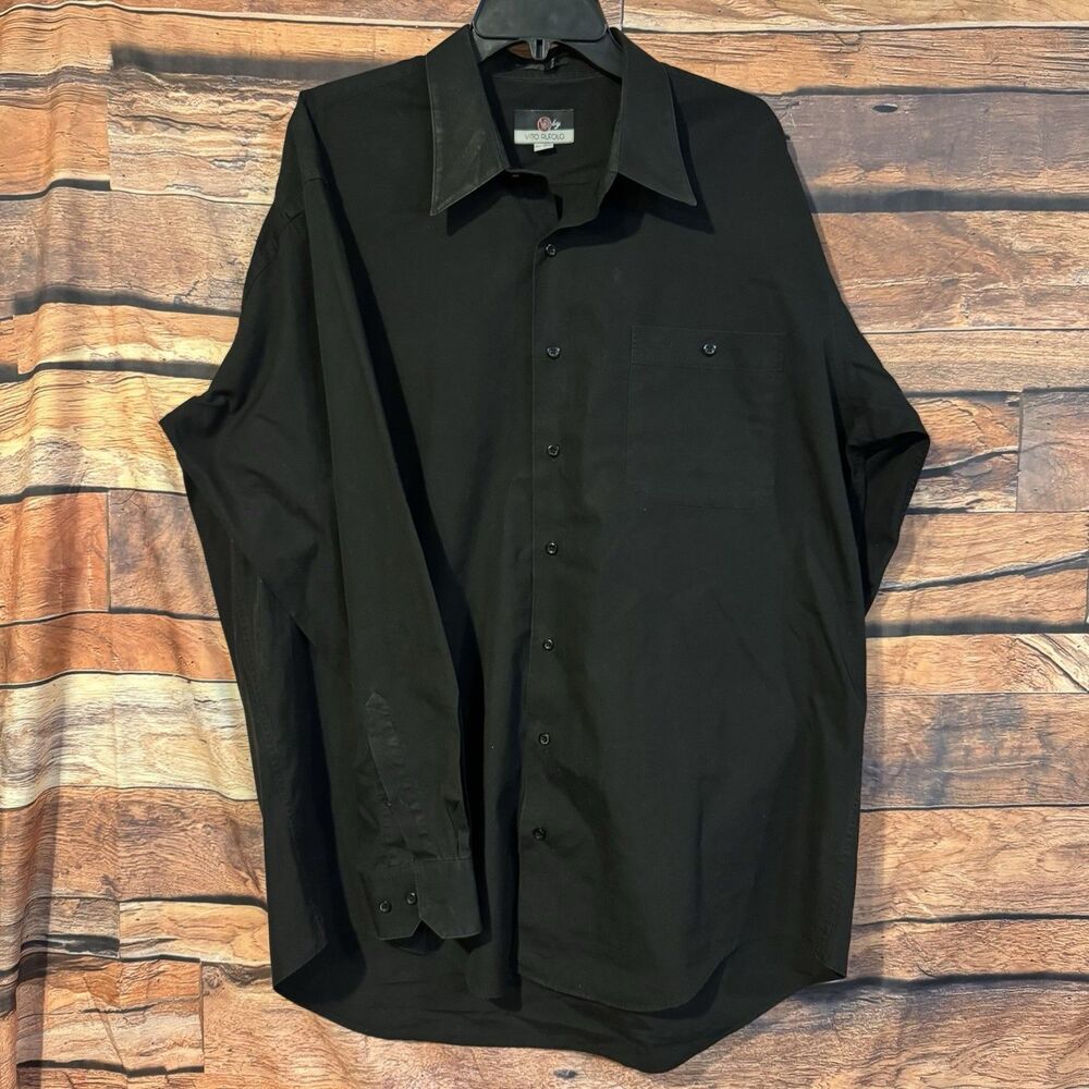 VR Vito Rufolo Dress Shirt Mens 17.5 36 37 Black Cotton 80s Two Ply Broadcloth